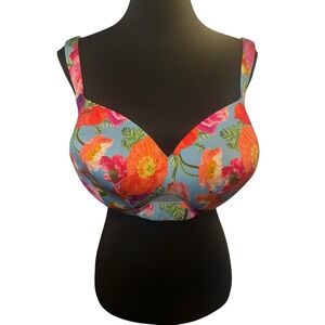 Cacique Bra Floral Satin Print 42DDD Hawaiian Tropical Print
